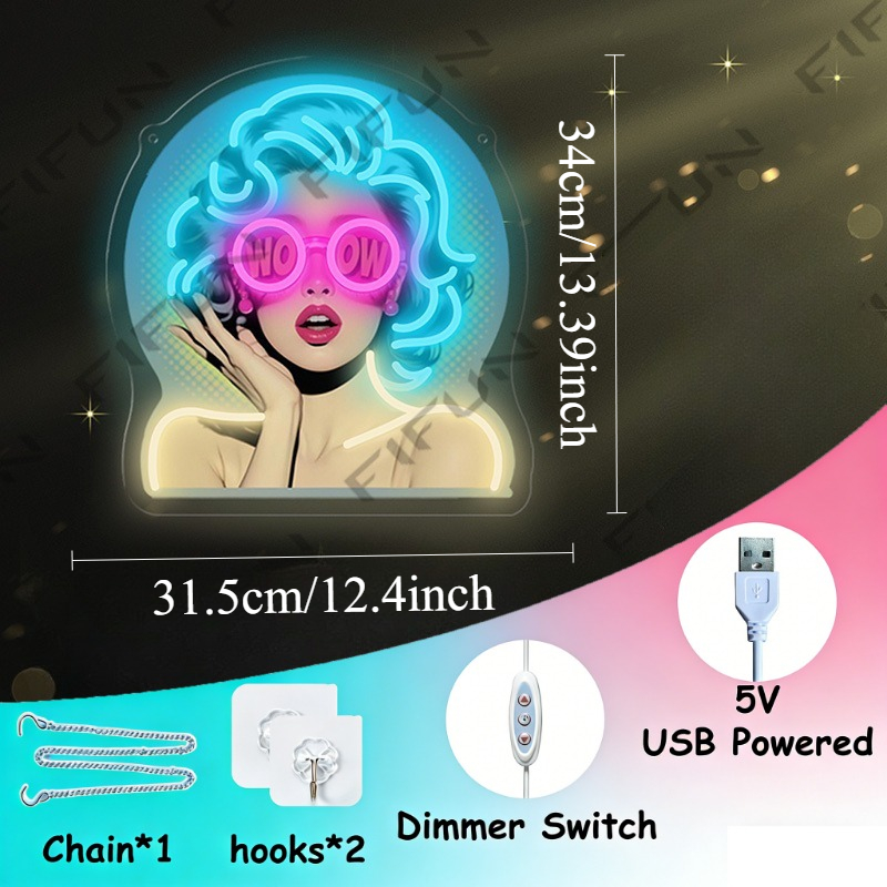 Insegna al Neon WOW Curl Girl, - Commercial Printing Services recensione e prezzo